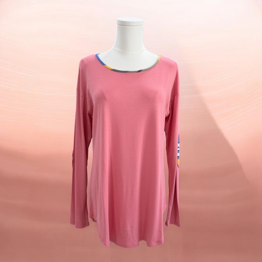 Chris & Carol Pink Tunic Top Striped Elbow Patches Soft Girl Casual Lounge